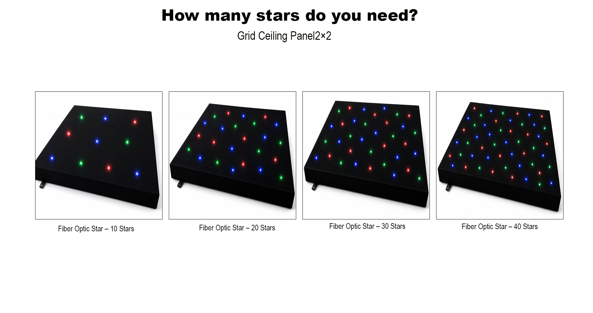 Ten, twenty, thirty and forty star options for 2 by 2 foot ceiling panels