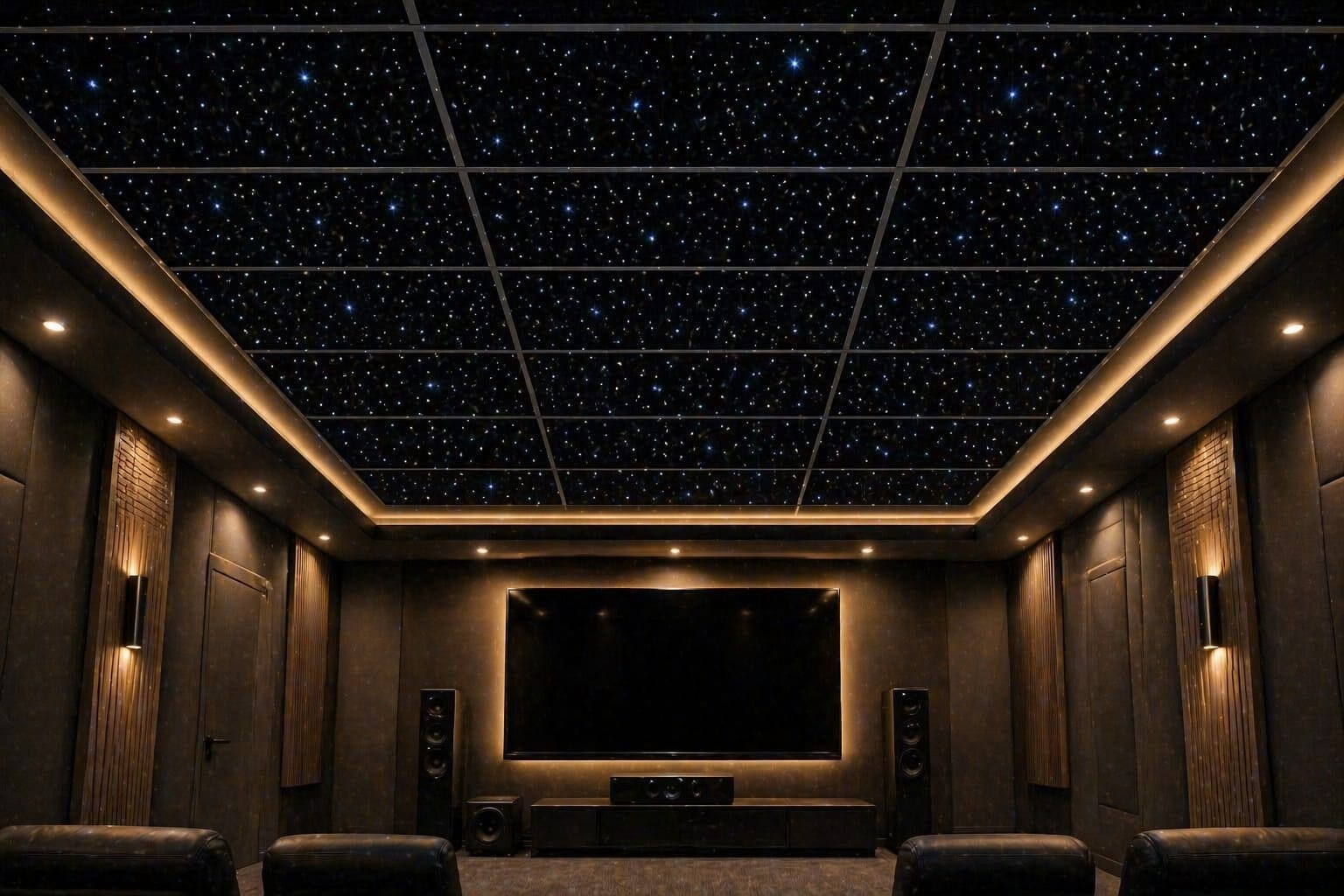 Fiber optic star ceiling panels installed in a luxury room